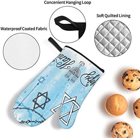 Happy Hanukkah Heat Resistant Mitts Pot Holders Set by Augenstern