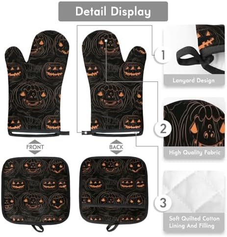 Scary Halloween Pumpkin Oven Mitt Set