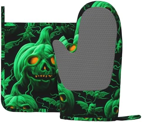 2-Piece Heat-Resistant Oven Mitts Pot Holders Set Non-Slip Halloween-Theme