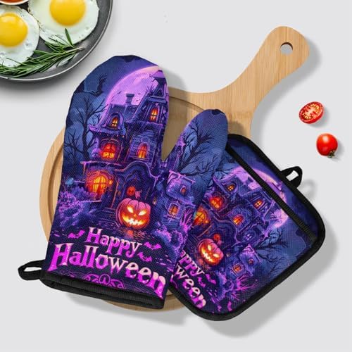 TropicalLife Happy Halloween Oven Mitts and Pot Holders 4Pcs Set