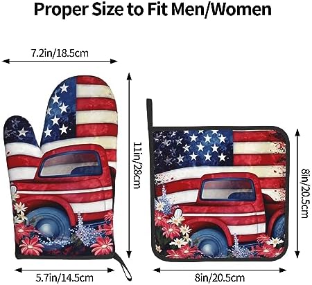 Quopvn 4th of July Patriotic USA Flag Oven Mitts Pot Holders 2pcs Set