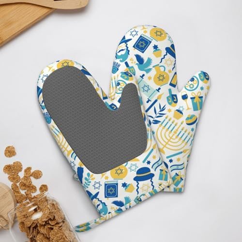 Happy Hanukkah Oven Mitts Safe Spacious for Baking BBQ