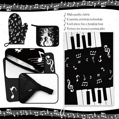 Comfortable Oven Mitts Pot Holders Set with Music Note Patterns