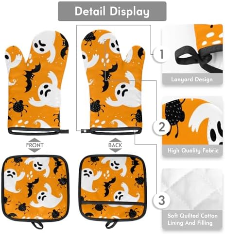 Aglebo Halloween Ghost Spider Oven Mitts Pot Holders Set of 2
