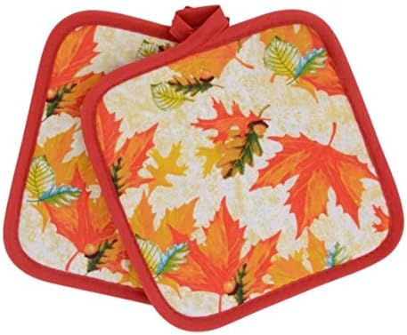 Combined Fall Kitchen Pot Holder Mitt Set - Maple Leaves - Perfect for Autumn