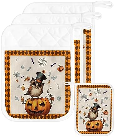Gehucoxee Rustic Halloween Pot Holder Set - Non-Slip Kitchen Mitts 3-Pack