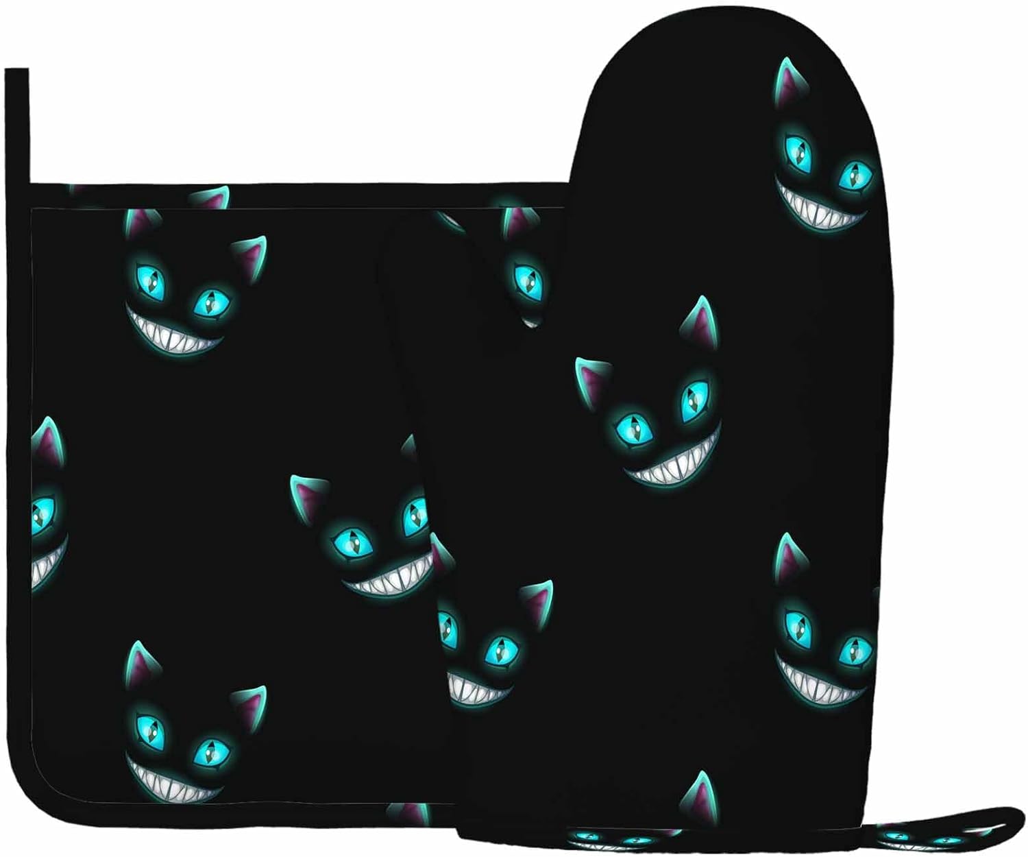 Mxocom Halloween Cat Face Oven Mitts Pot Holders Heat-Resistant Kitchen Gloves