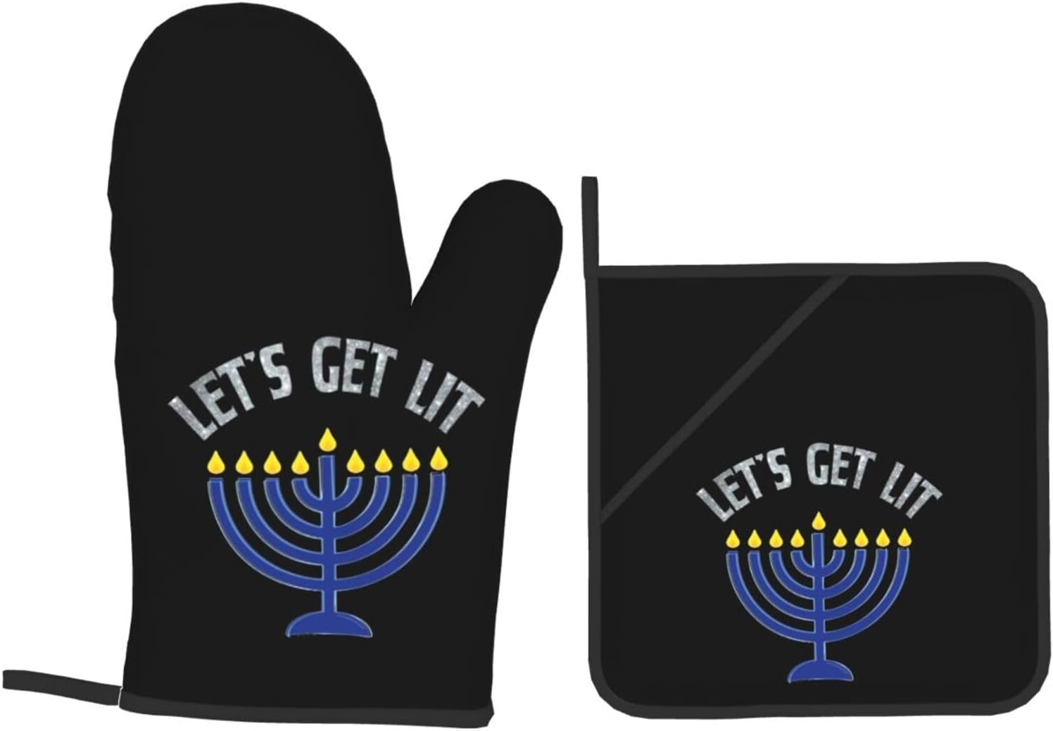 Happy Hanukkah Oven Mitts and Pot Holders 4-Piece Set