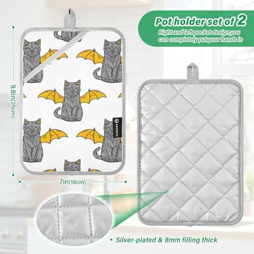 Cute Cat with Wing Potholders Set