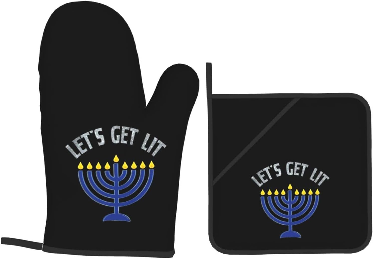 Happy Hanukkah Premium Heat-Resistant Oven Mitts Pot Holders Baking Set of 4