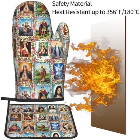 Catholic Saints Oven Mitts Pot Holders Heat-Resistant Fasty Functional