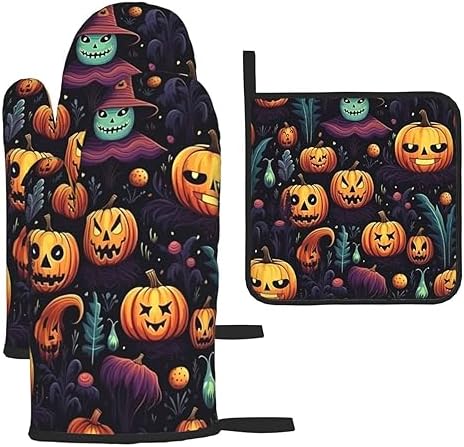 Spooky Halloween Heat-Resistant Oven Mitts for Grilling Cooking