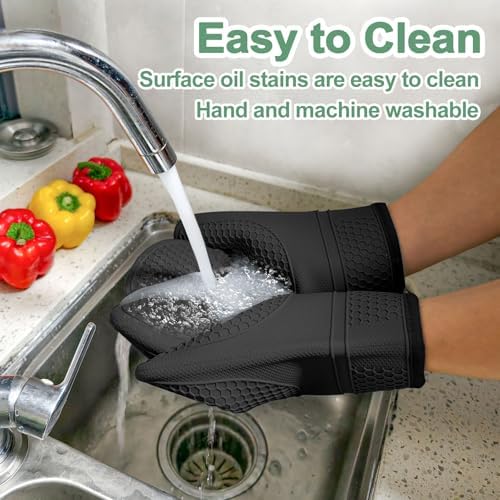 Monbalcon Oven Mitts Silicone Kitchen Gloves Heat Resistant Pair waterproof