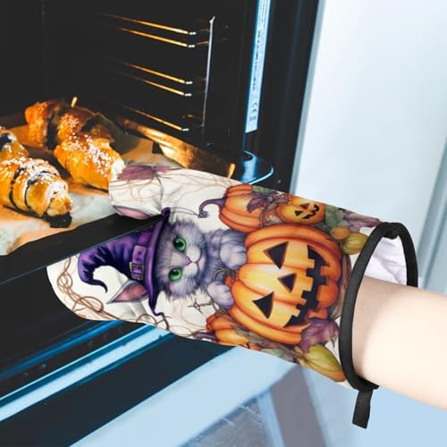 Aglebo Halloween Pumpkin Cats Oven Mitts Pot Holders Set of 2
