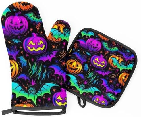 Halloween Spooky Set Oven Mitts Pot Holder for Safe Cooking