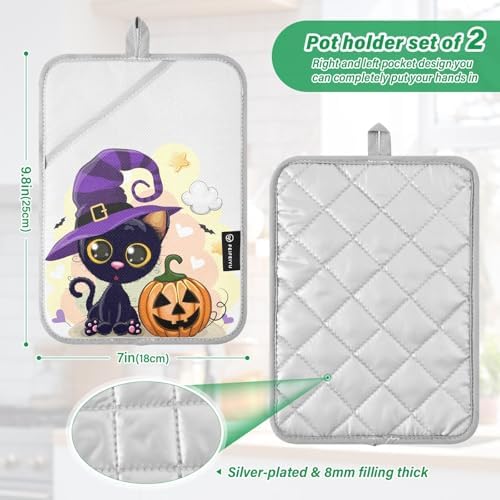 Halloween Cat Pumpkin Pot Holder Set Non-Slip Oven-Resistant