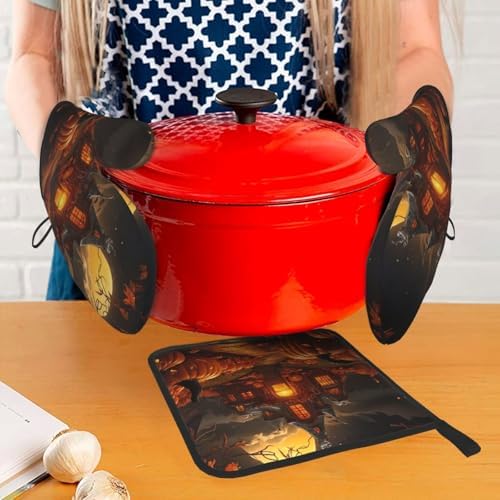 Pumpkin Halloween Oven Mitts Set of 3 for Cooking Baking