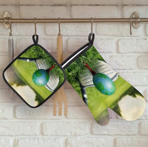 Golf Sports Theme Pot Holders and Oven Mitts Set