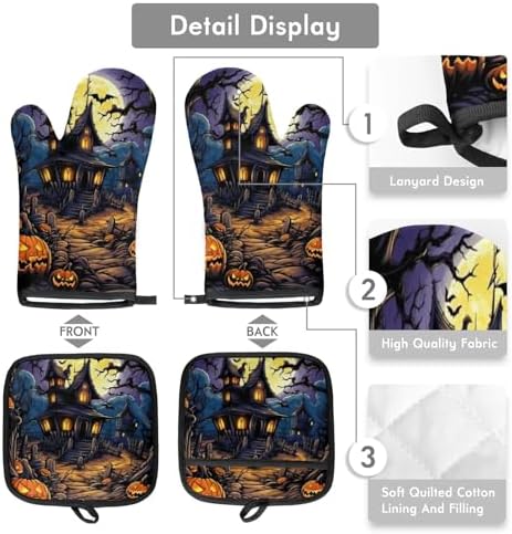 Aglebo Halloween Castle Oven Mitts Set of 2