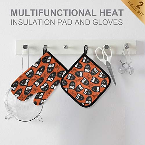 Halloween Boo Oven Mitts Pot Holders Set of 2 Heat Resistant Kitchen Gloves