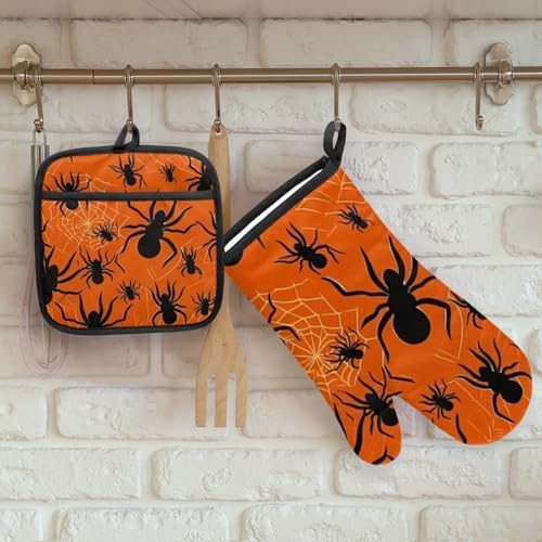 Halloween Spiders Web Oven Mitts and Pot Holder Set of 2