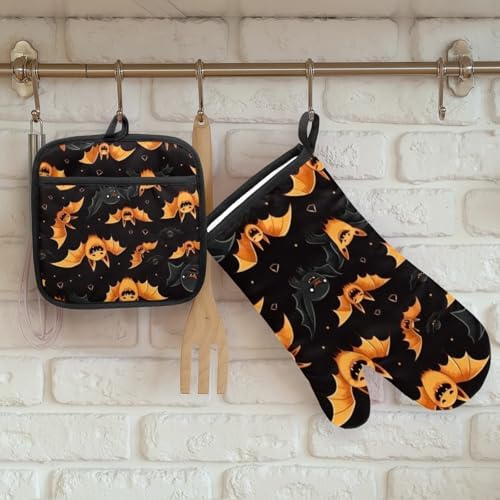 Cute Halloween Bat Oven Mitts Pot Holder Set of 2