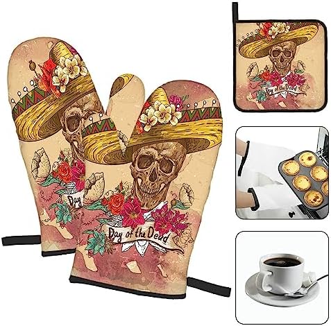 SSOIU Day of the Dead Halloween Oven Mitts Pot Holders Set