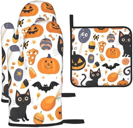 Halloween Pattern Oven Mitts Pot Holders Set