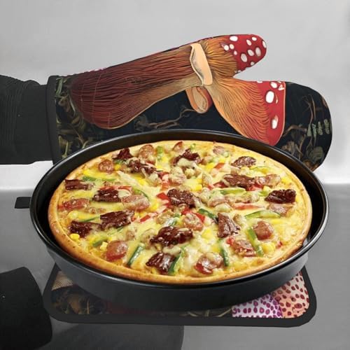 Premium tropical mushroom printed oven mitts and pot holders set of 2