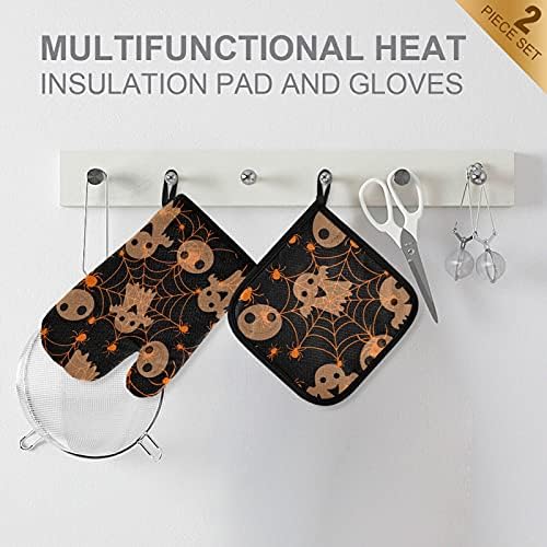 Aflyko Halloween Oven Mitt Set Heat Resistant Functional Cooking Gloves Potholders