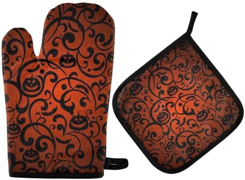 Pumpkin Flower Halloween Oven Mitts Set 2 Piece