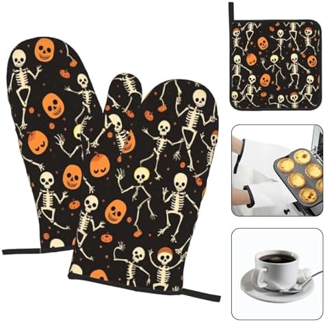 Funny Skull Halloween Oven Mitts Set - Heat-Resistant