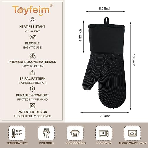 Tayfeim Silicone Oven Mitts - Heat Resistant BPA-Free Easy Clean
