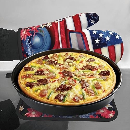 Quopvn 4th of July Patriotic USA Flag Oven Mitts Pot Holders 2pcs Set