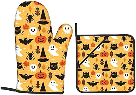 Halloween Ghost Pumpkin Bat Oven Mitts and Pot Holders Sets of 4