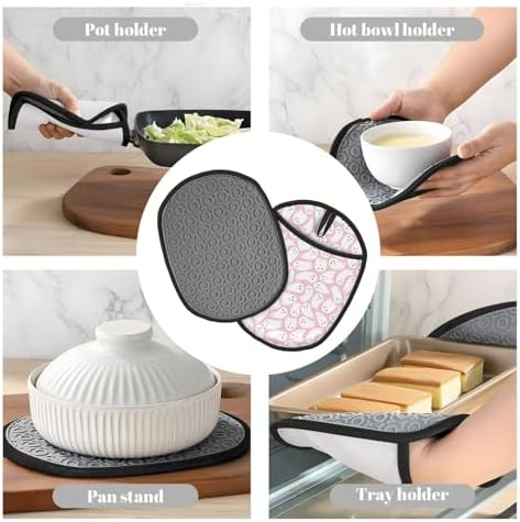 Halloween Pink Ghost Heat-Resistant Potholders Durable Kitchen Tools with Storage Loop