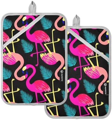 Bright Flamingo Birds Potholder Set