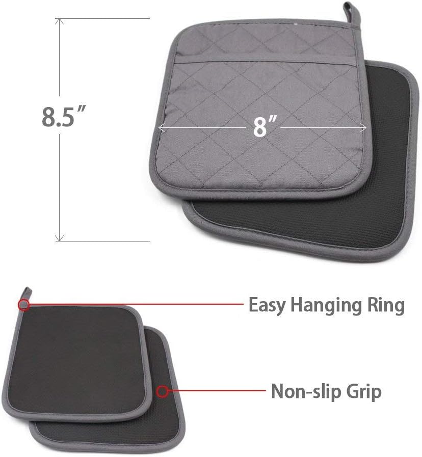 2x Gray Pot Holders Heat Resistant Oven Mitts for Kitchen Use