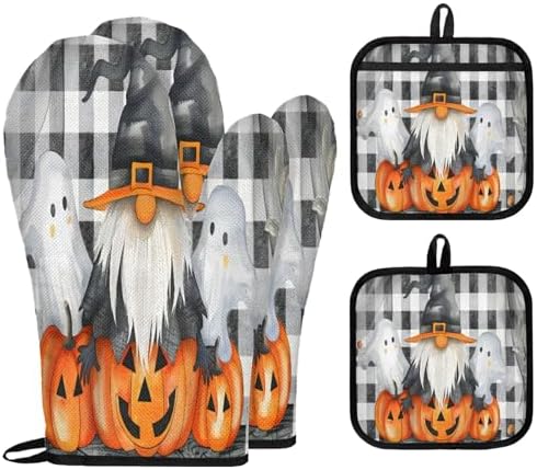 TropicalLife Halloween Pumpkin Ghost Oven Mitts 4Pcs Set