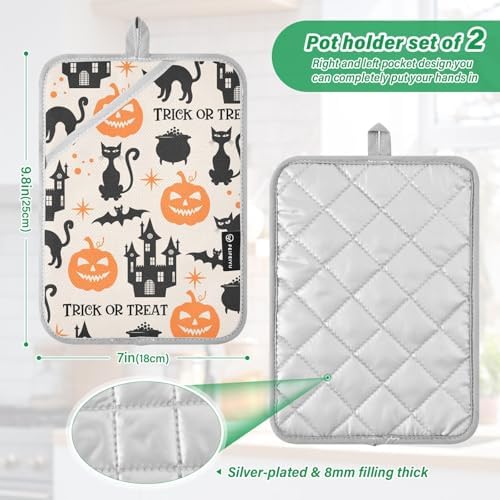 GAIGEO Halloween Black Cats Oven Hot Pads Set