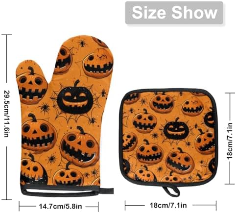 Halloween Spider Web Pumpkin Oven Mitts and Pot Holders Set