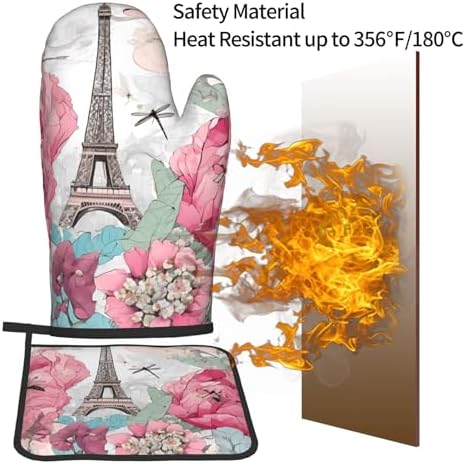 Retro Dragonfly French Tower Printed Oven Mitts and Pot Holders Set of 2