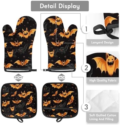 Cute Halloween Bat Oven Mitts Pot Holder Set of 2