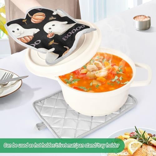2Pcs Cute Halloween Pot Holder Set with Pockets and Non-Slip Design