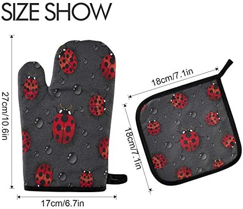 AUUXVA Ladybug Water Drop Pattern Oven Mitt Set
