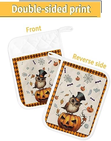 Gehucoxee Rustic Halloween Pot Holder Set - Non-Slip Kitchen Mitts 3-Pack