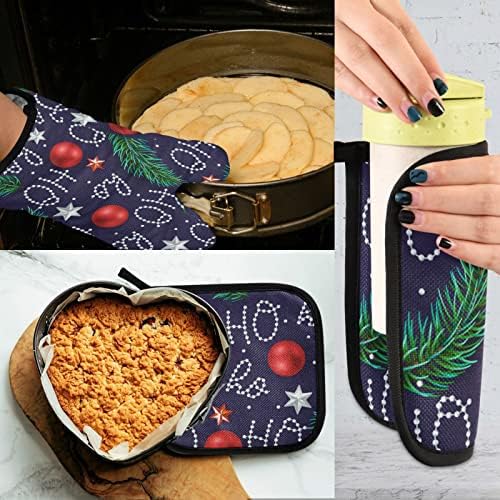 Cheerful Hohoho Christmas Oven Mitt and Pot Holder Set