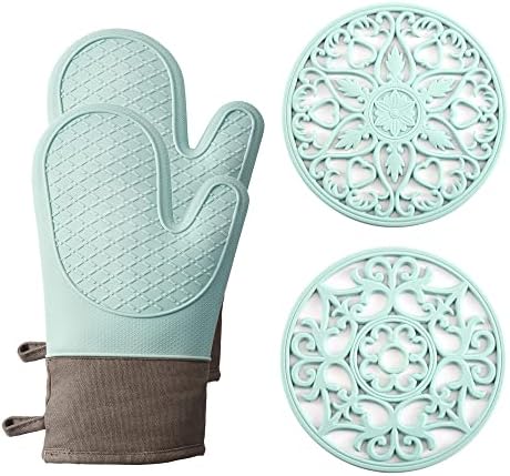 Domonic Home Heat-Resistant Oven Mitts Set Silicone for 600F Protection