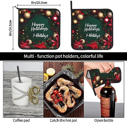 CHRYSM Happy Holidays Potholders 2-Pack Heat Resistant