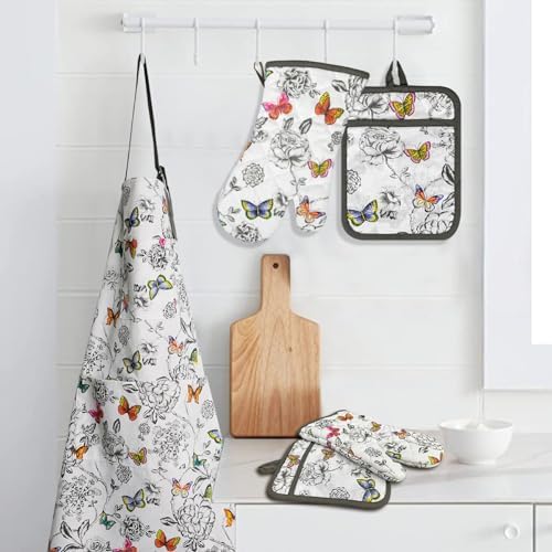 Alselo Oven Mitts Set of 5 with Butterfly Apron